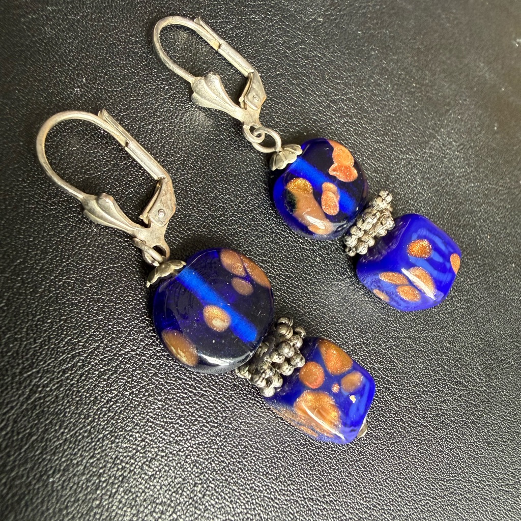 Murano Glass Blue And Gold Artistic Earrings
